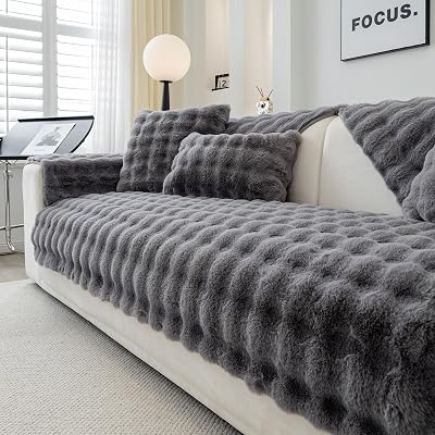 Topchances Dark Grey Plush Sofa Cover Non-Slip 1/2/3 Seater 90x210