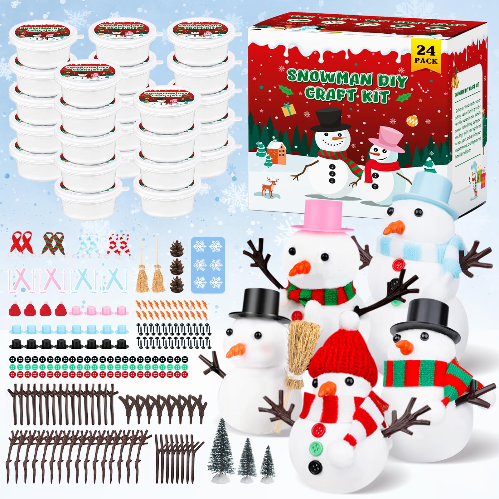PasTard 12 Pack Build A Snowman Kit Large Quantity Ultralight Clay Big Snowman Family Activities For Kids And Adults Crafts DIY Kit Snow Man Craft Kits For Girls Boys Gift