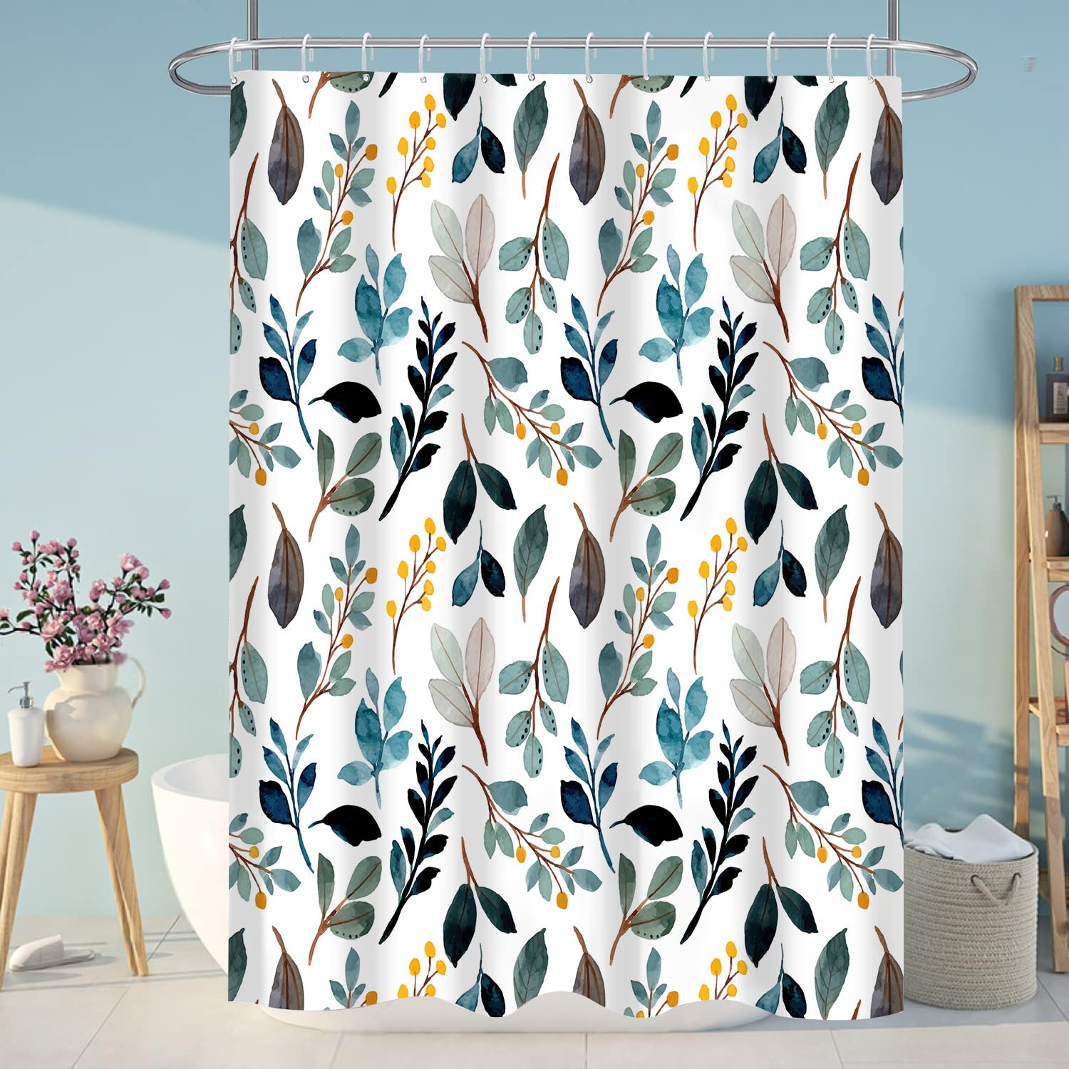 FLCSIed Floral Shower Curtain, Fabric Cloth Shower Curtains for Rustic Vintage Bathroom Decor, Shower Curtains with Watercolor Chic Cosmos, 72" W x 72" H (Blue, 180 * 180CM, Floral)