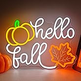 FuugZze Hello Fall Neon Signs for Wall Decor Pumpkin Neon Light Sign Pumpkin Led Signs for Bedroom Wall Fall Light Up Sign for Thanksgiving Decor Dimmable Led Sign for Office Bedroom Decoration