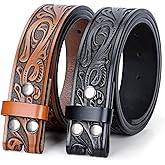SANSTHS 2 Pack Western Belts for Men without Buckle, Cowboy Belt for Buckle Western Leather Belt Straps for Jeans