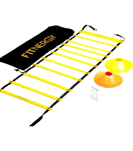 FH Flat Ladder Rugs – échelle D'agilité Antidérapante En Caoutchouc – Marqueurs Jaunes 50x6 Cm – Pour Foot, Rugby, Fitness