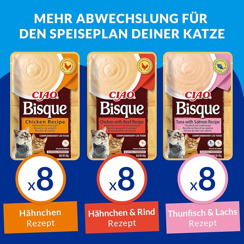 Ciao Bisque, Nassfutter für Katzen mit Huhn und Thunfisch, 24x40g
