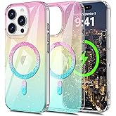 TOPAUX for iPhone 16 Pro Max Case Clear Bling Glitter Magnetic 16 Pro Max Slim Cover for MagSafe Iridescent Transparent Thin Cover Anti-Scratch Impact Resistant Protective Jelly Hard Shell Blue Pink