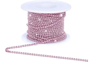 Dropower Crystal Rhinestone Close Chain Trim,10 Yards/Roll of 2mm Rhinestone Banding Claw Cup Chain for Sewing Crafts, DIY Decoration, Jewelry, Clothing, Shoes Pink