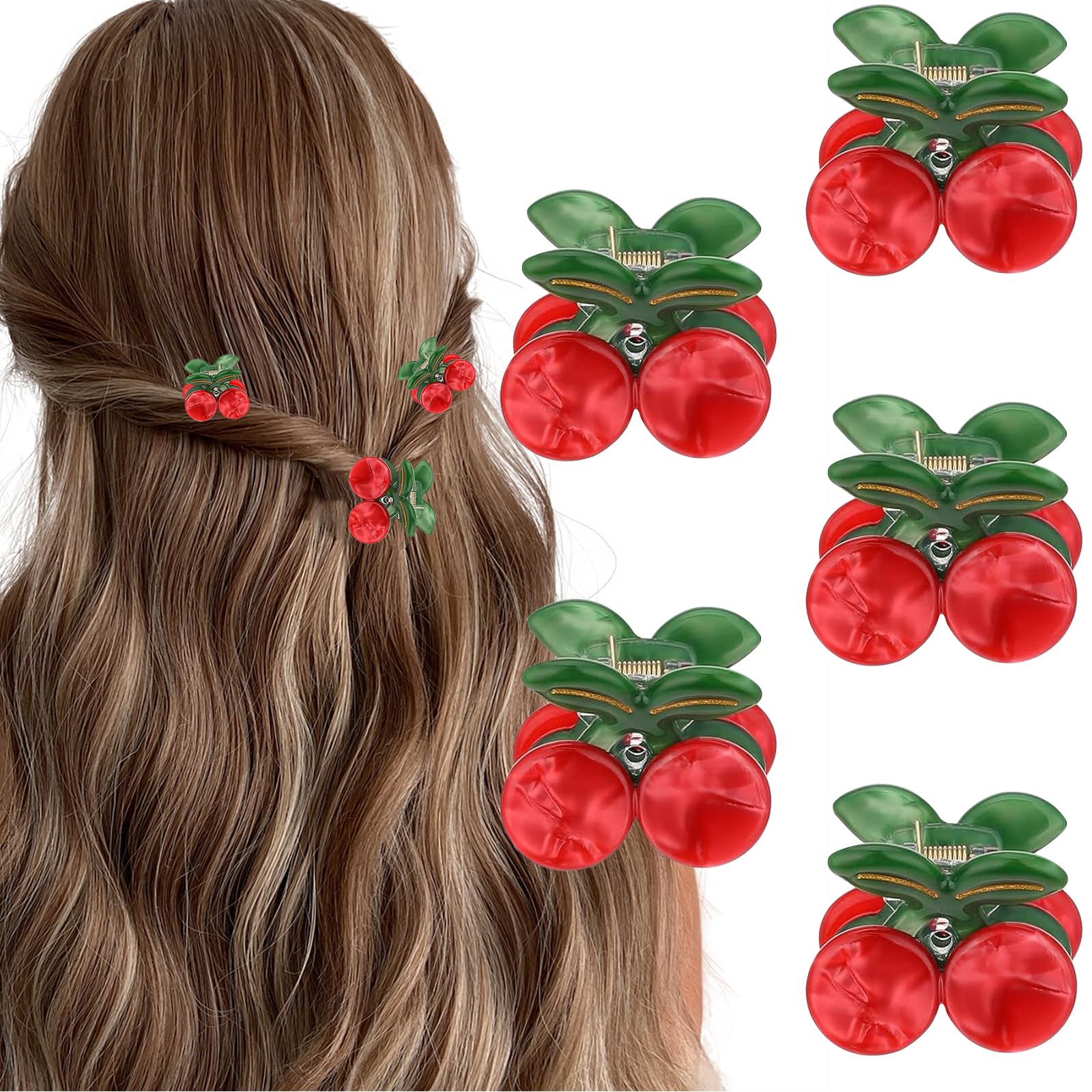 5PCS Cute Red Cherry Hair Claw Clip,Fruit Hair Jaw,for Thick Thin Hair, Acrylic Hair Claw Clips,Non-slip Hair Clips Cute Hair Jaw Clips Hair Accessories Gifts for Women Girls