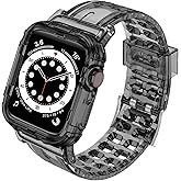 Clear Watch Bands Compatible for Apple Watch Band 45mm 44mm 42mm 41mm 40mm 38mm with Protective Bumper Case for iWatch Series 9 8 7 6 5 4 3 2 1 SE, Crystal Transparent Cute Jelly Watch Strap for Women and Men