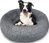 Enjamoy Plush Donut Dog Bed Calming Round Bed 80cm Dark Grey