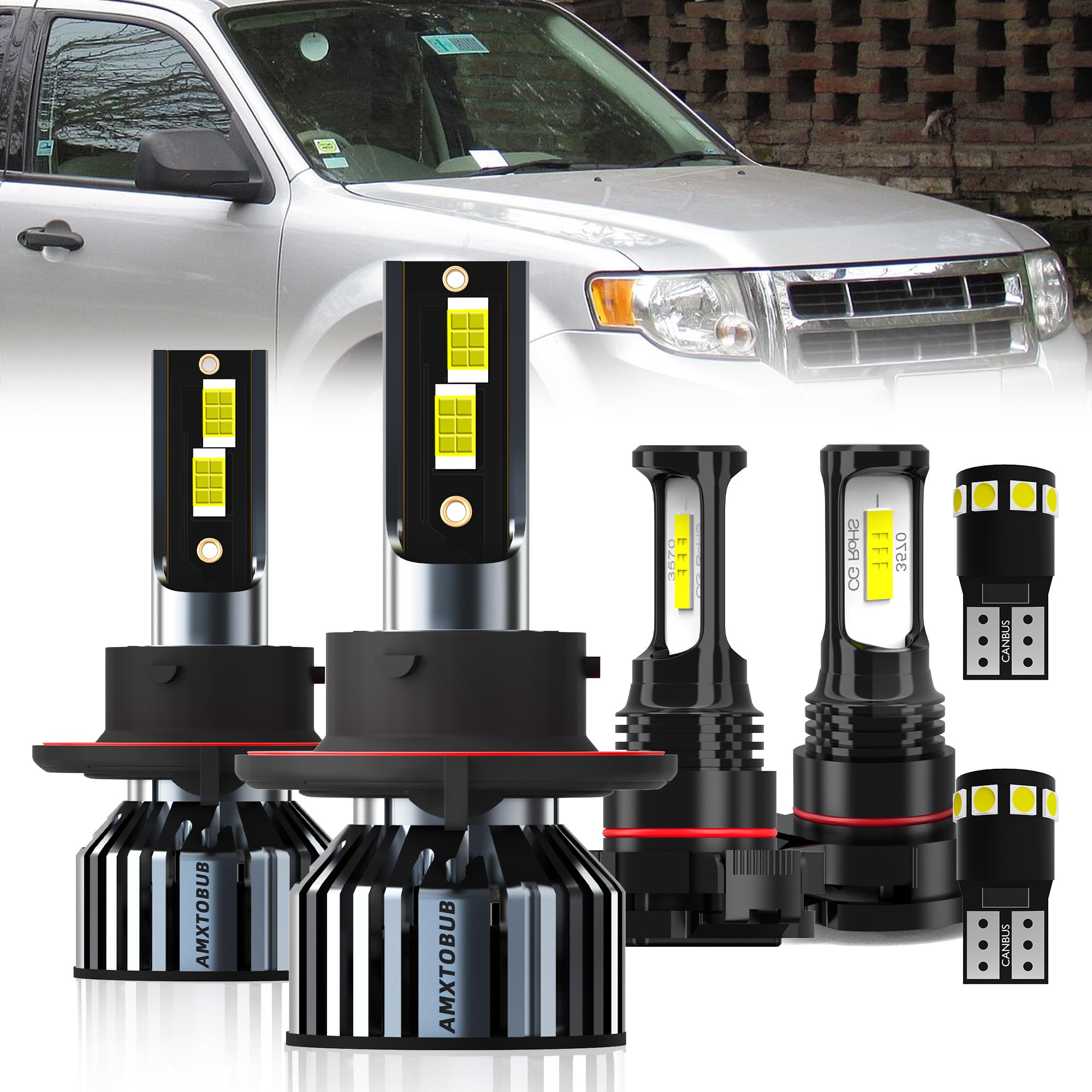 Photo 1 of AMXTOBUB For FORD ESCAPE 2008 2009 2010 2011 2012 light bulbs, 9008/H13 High/Low Beams + 5202 Fog Lights Combo + License Plate Lights, Pack of 6