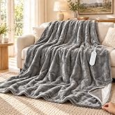HOMLYNS Heated Blanket Throw with Removable Washable Cover, 50 x 60 in Grey | Zippered Removable Cover Machine Washable Electric Blanket, Tumble Dry Low, 5 Heat Settings, 3-Hour Auto-Off Heating Blanket
