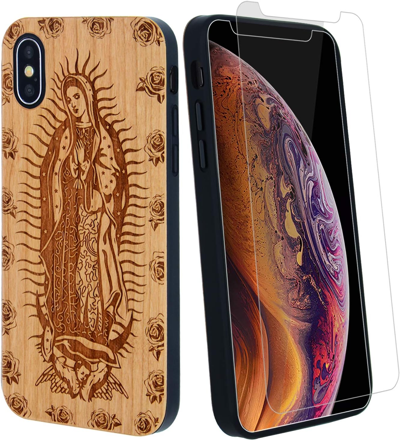 Our Lady Virgin Mary Phone Case Compatible with iPhone 6, 6s, 7,8 Includes Strong 9H Glass Screen Protector