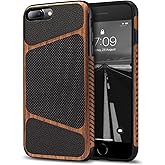 Tasikar Compatible with iPhone 7 Plus and iPhone 8 Plus Case, Wood Grain and Nylon Fabric Leather Design, Slim Profile, Wireless Charging, Black, Hybrid Case