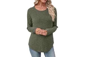 Valiamcep Long Sleeve Shirts for Women Tunic Tops for Women Loose Fit Dressy Crew Neck Pullover Basic Sweaters for Women 2025