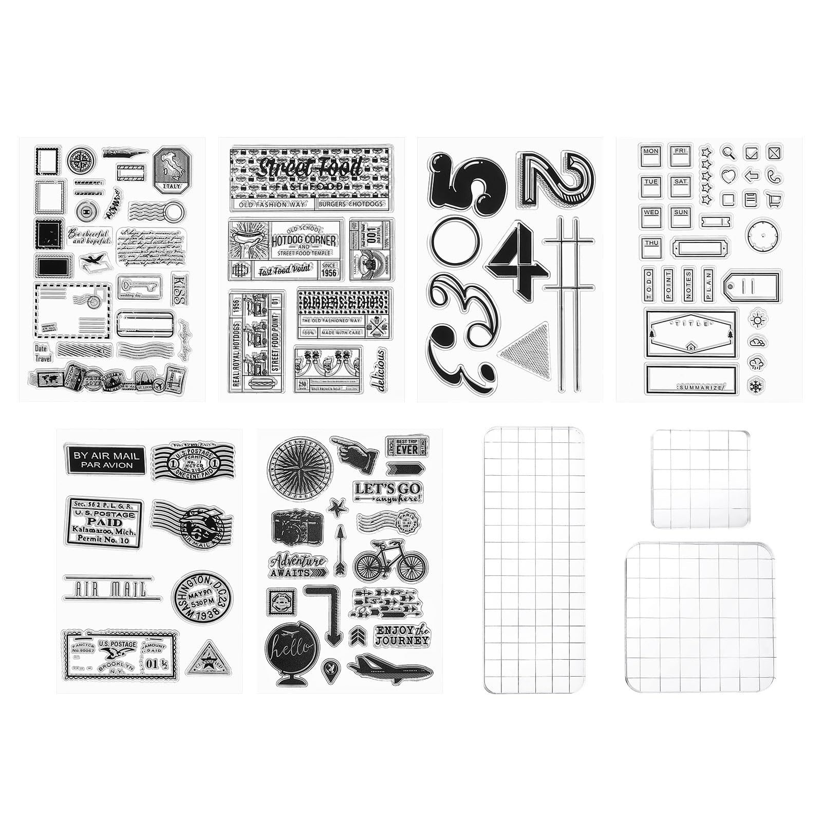 PATIKIL Silicone Stamps and Acrylic Stamp Blocks Tool, 9Pcs Number Clear Stamp with Grid Lines for Card Making Scrapbooking DIY Decoration