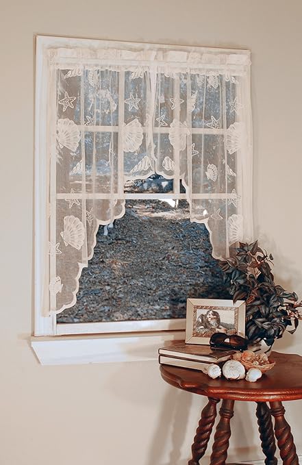 Curtain Chic Seashells Lace Swag, Ivory