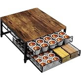 VyGrow Coffee Pod Holder For Counter, Wooden K Cup Holder with Double Layer Sliding Drawer, Large Capacity Coffee Pod Storage for Coffee Station, Home, Office, Kitchen