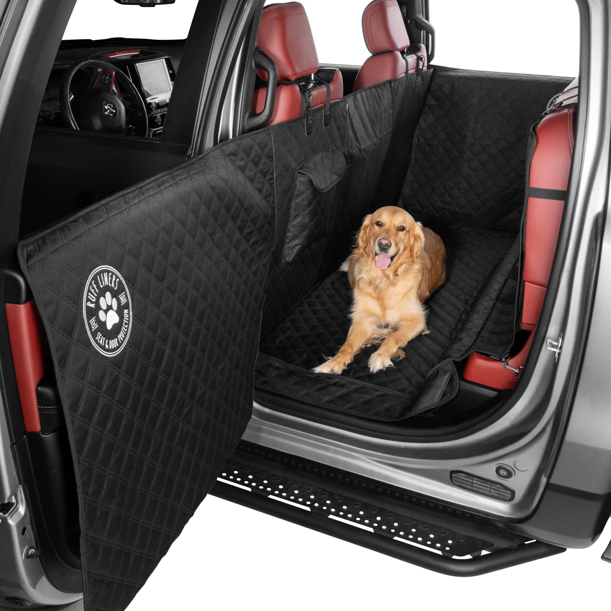 Photo 1 of Ruff Liners XL Floor Cover with Door Protection, Black – As Seen on Shark Tank – Fits Full Size Crew Cab Trucks with Fold Up Seats, Waterproof & Machine Washable – Sturdy XL Dog Hammock for Truck