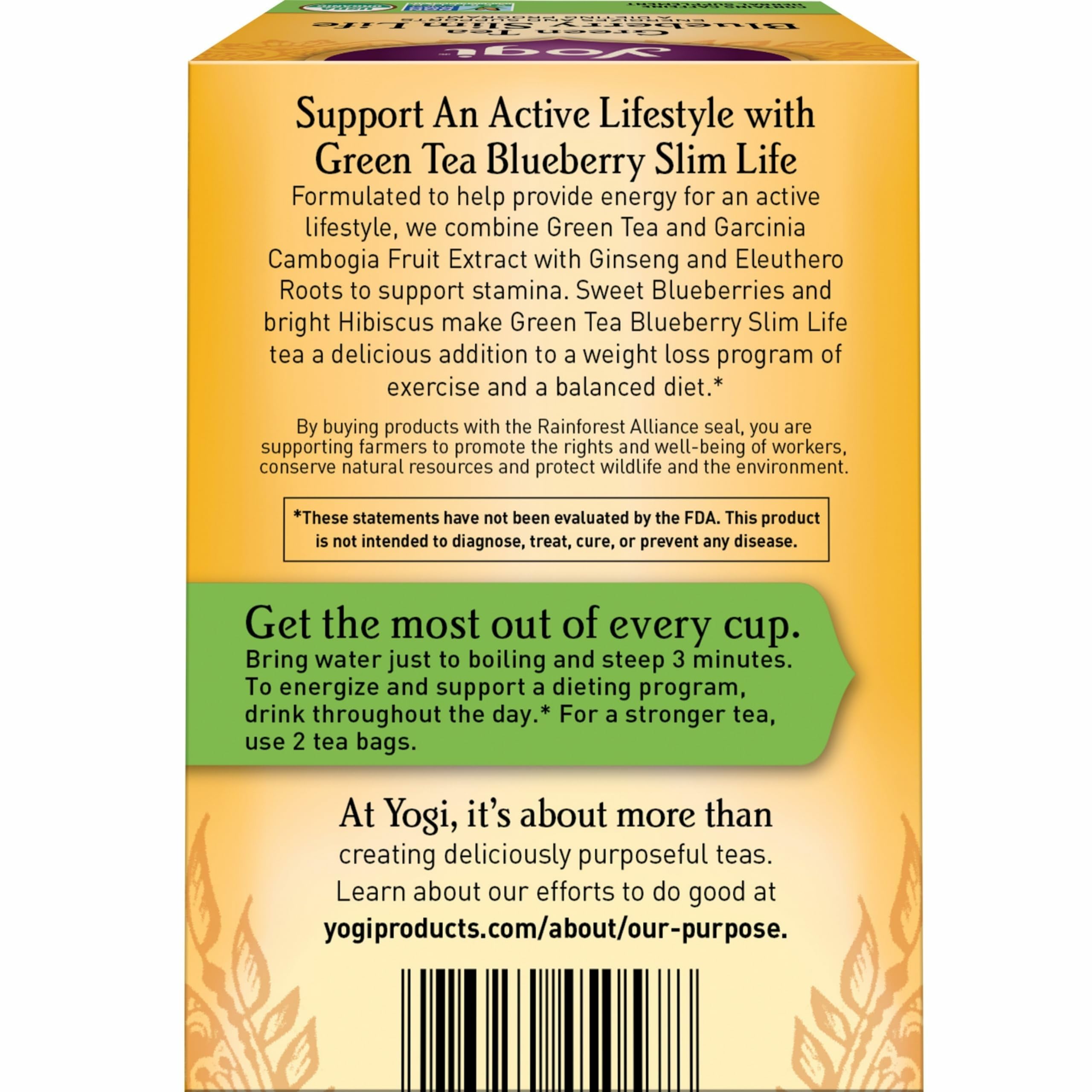 Yogi Tea Green Tea Blueberry Slim Life Tea - 16 Tea Bags per Pack (6 Packs) - Organic Tea to Support Stamina & Energy - Includes Green Tea Leaf, Bilberry Leaf, Hibiscus Flower, Blueberries & More.