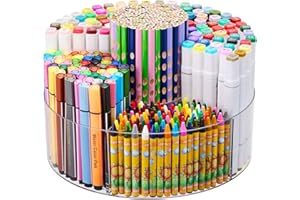 Flytreal Acrylic Pen Marker Organizer for Desk, 360-Degree Rotating Pencil Holder Crayon Art Supplies Storage Organizer, 6 Sl