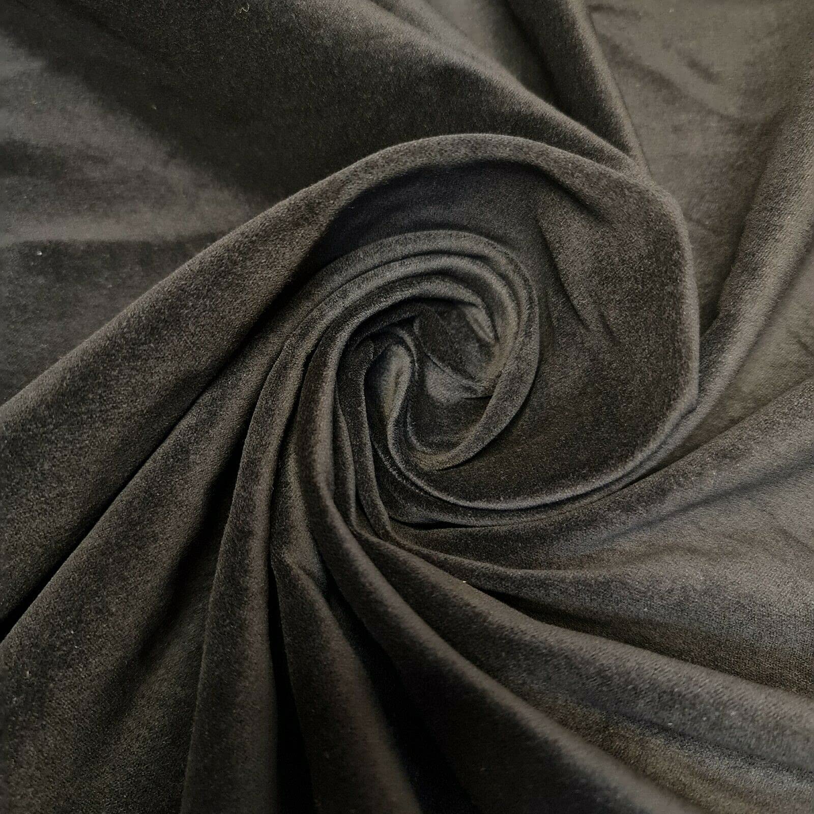 Luxurious Soft 100% Cotton Velvet Dress Craft Fabric Material Suitable for Home Decor, Curtains, Upholstery & More 58" - 150 cm Wide Sold As 1 Meter Pre - Cut Lengths (Available in 9 Colours) (Black)