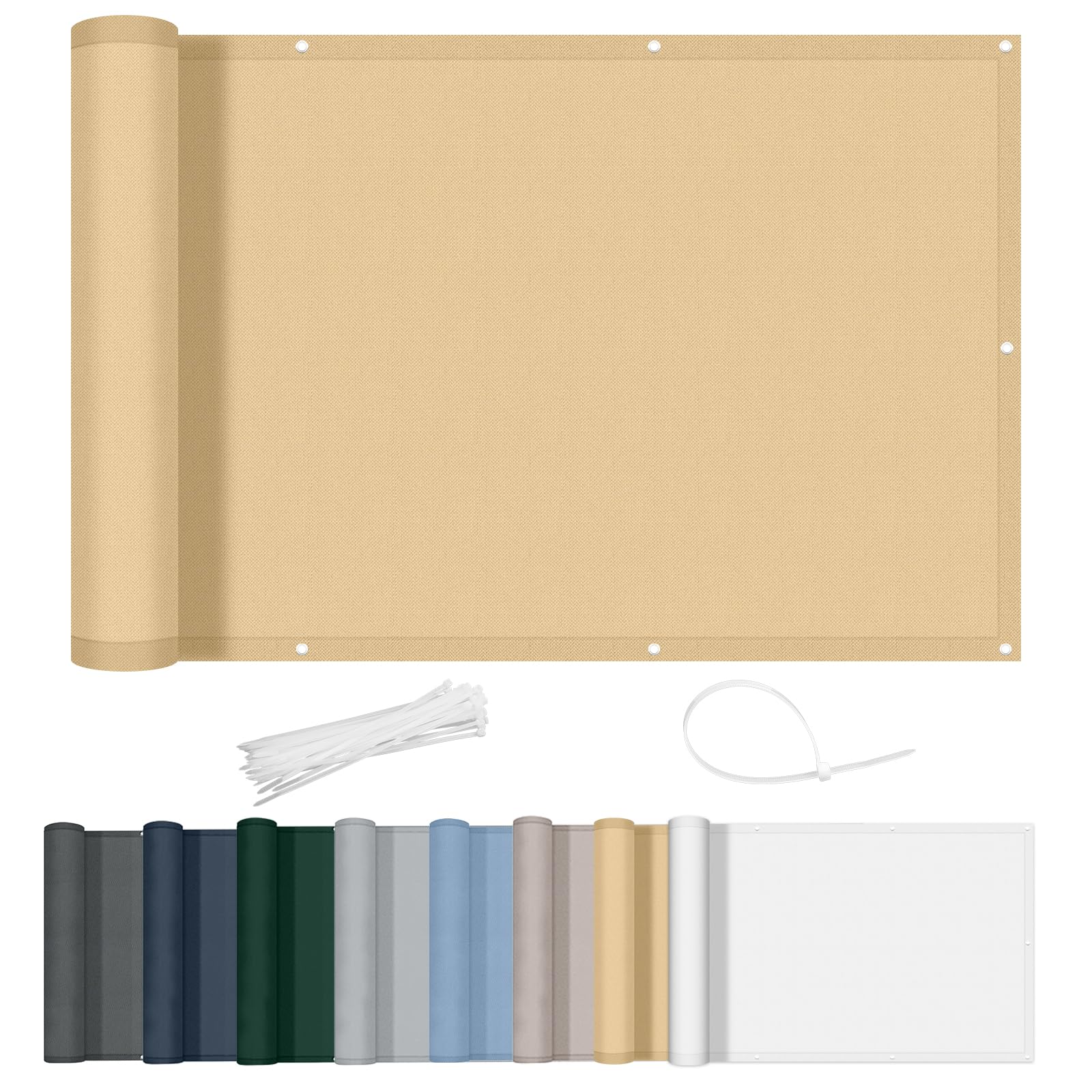 AXT SHADE Balcony Privacy Screen 75x600cm Waterproof Balcony Cover Wind and UV Protection with Cable Ties for Outdoor Terrace-Sand