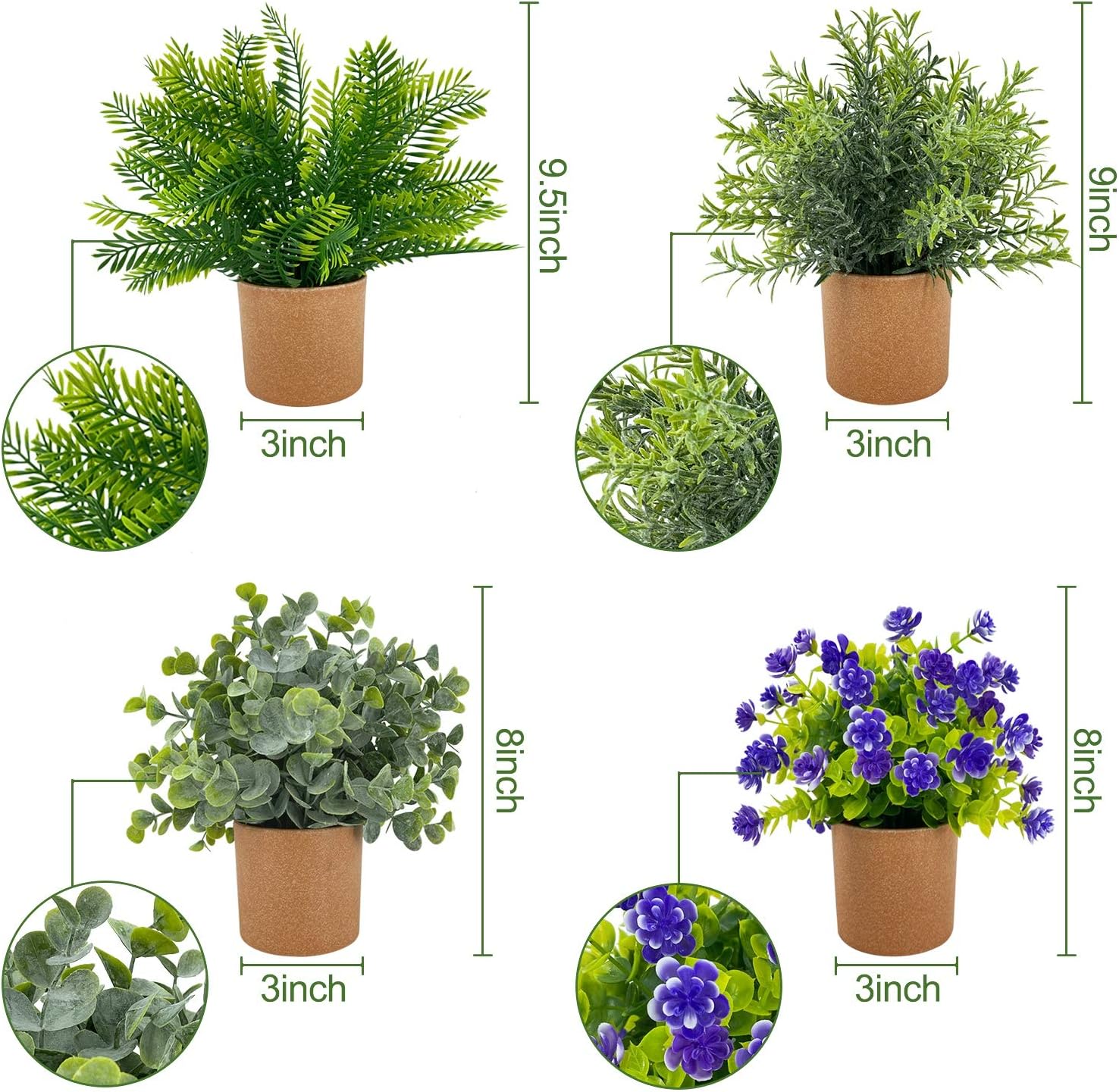 Green Green Plants Eucalyptus Boxwood Rosemary For Bathroom Home Office Indoor Tabletop Decor Turnmeon Set Of 4 Mini Potted Artificial Plants Fake Flowers With 4 Pots Home Decor Home Kitchen