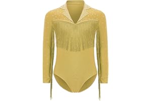 Linjinx Kids Boy's Salsa Modern Tango Latin Dance Shirt Leotard Tassel Long Sleeve Lapel Bodysuit Romper Dancewear