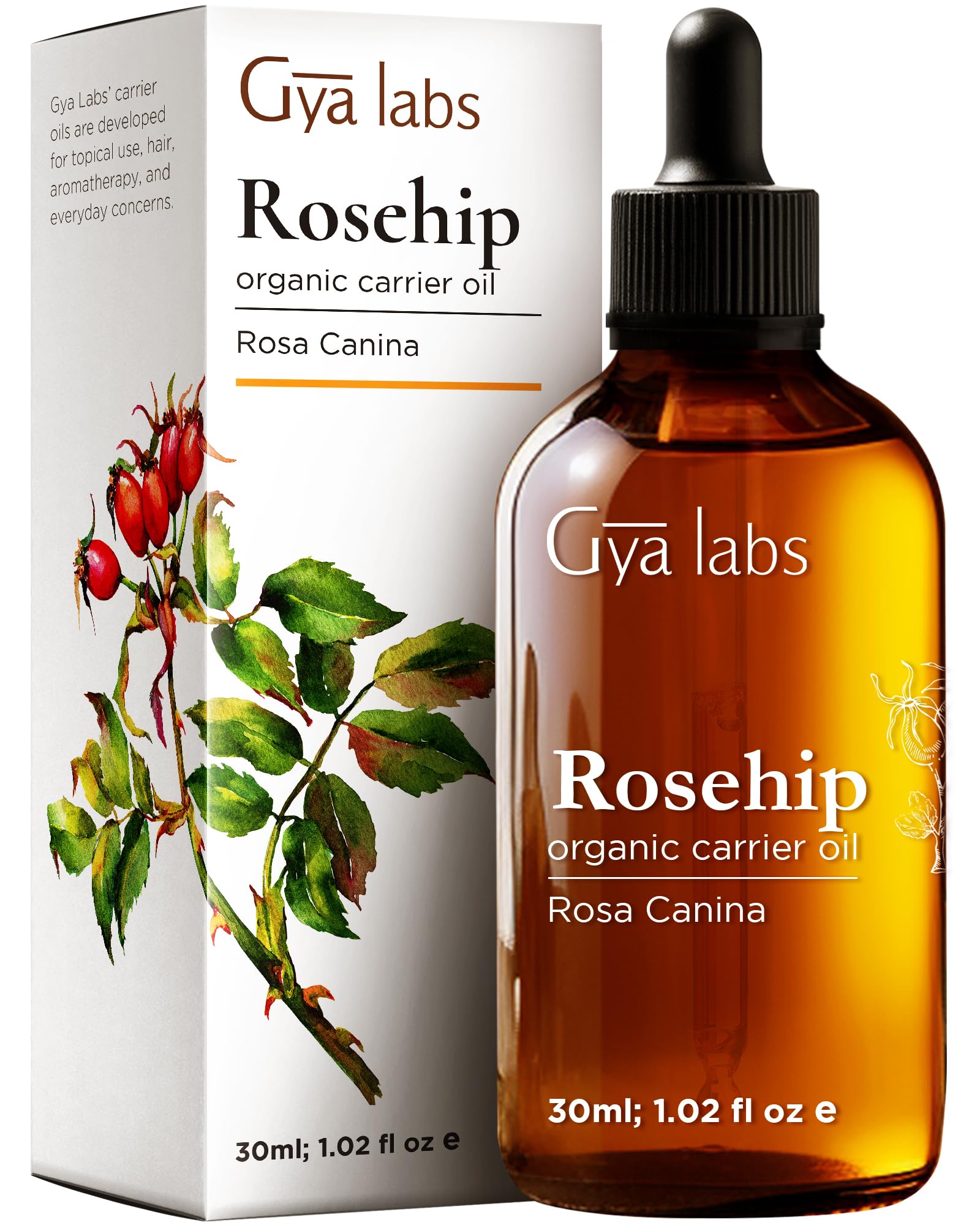 Gya Labs Organic Rosehip Oil for Mature Skin (30ml) - Therapeutic Grade Rosehip Oil - Perfect for Youthful Beauty & Moisturized Hair - Use on Hair and Skin