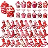Glitopper 30 Pairs Valentine Socks Bulk Love Cupcake Sock Pink DIY Socks Gift Heart Soft Socks for Women Girls