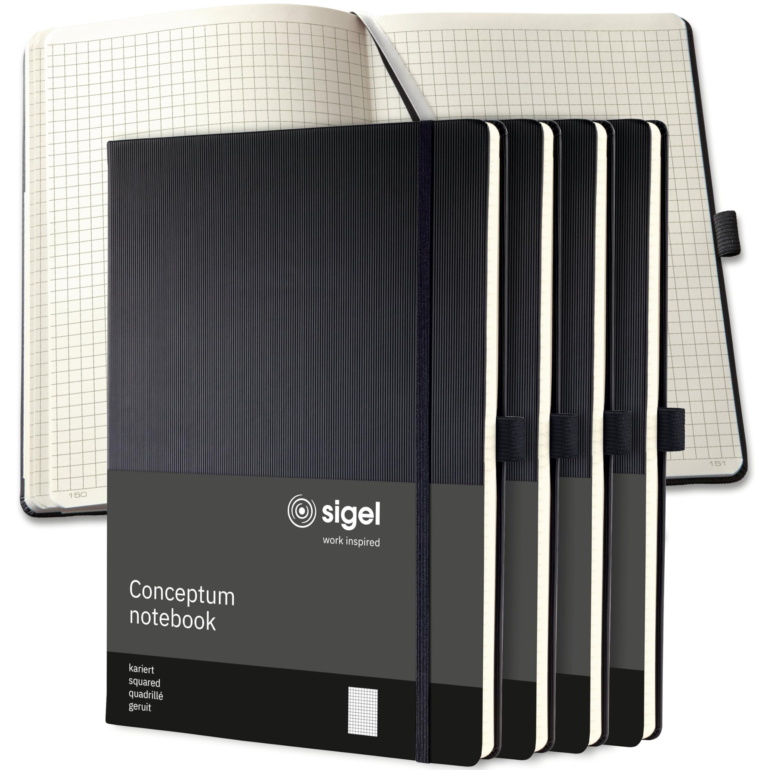 SIGEL CO111 Premium Notebook squaRed, A4, hardcover, Black, 5 Pieces - Conceptum — image 1