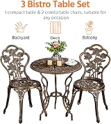 Yaheetech 3-Piece Patio Bistro Set, Bronze Metal, Umbrella Hole view 5
