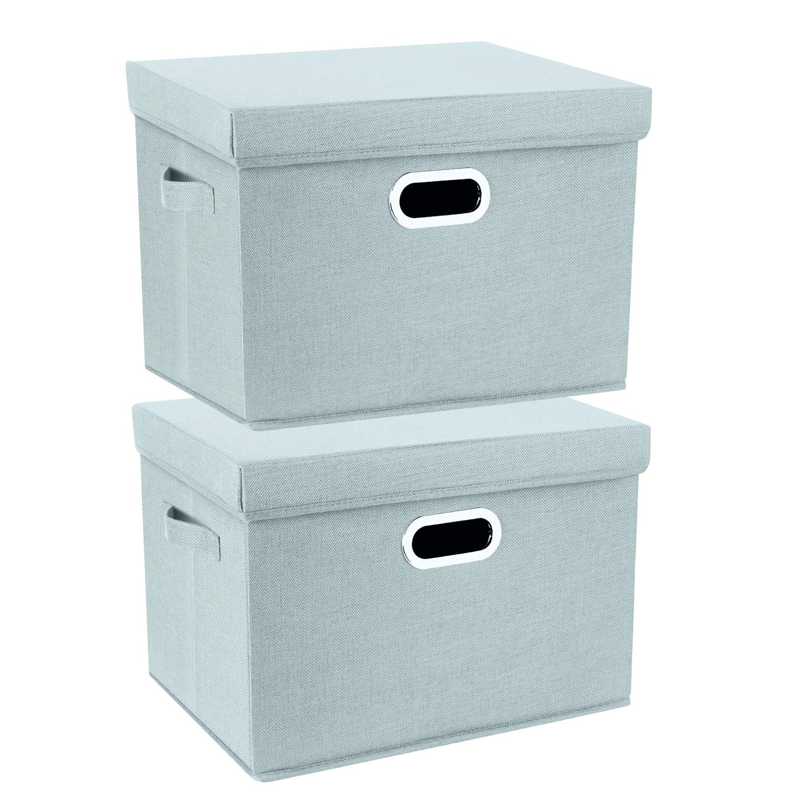 TYEERS Large Storage Box with Lid, Collapsible, Washable, Fabric Storage Box for Clothes, Wardrobe Storage, 44x30x29 cm, Set of 2, Aqua Spring