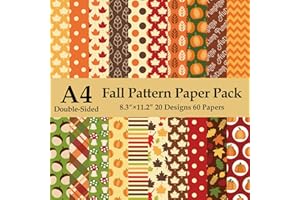 NBJIUYIN 60 Sheets Autumn Fall Pattern Paper 8.5 x11 inch Fall Pumpkin Leaves Double-Sided Origami Paper paper for Autumn Falls Harvest Thanksgiving Card Making Scrapbook，20 Designs