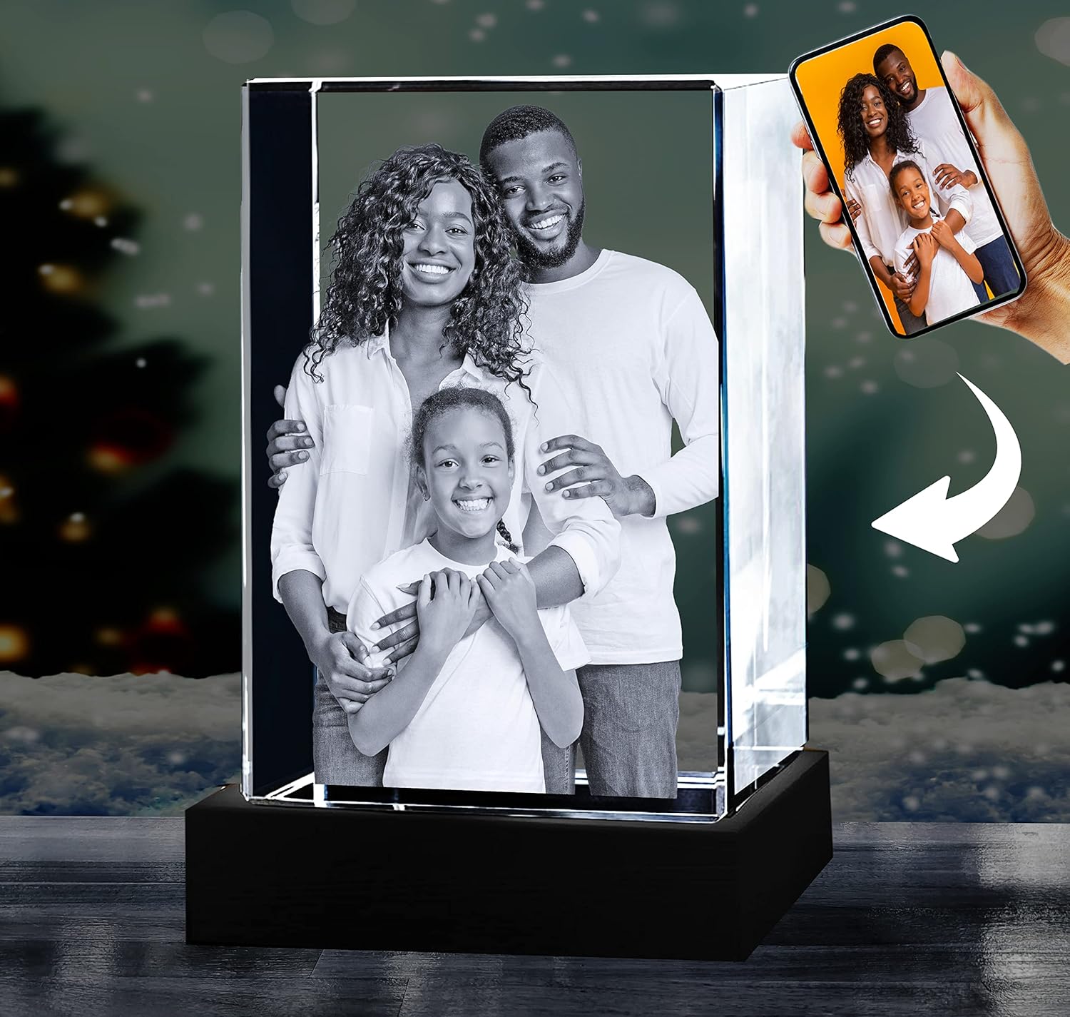 Photographs - 3D Crystal Photo with Free LED Light Base - Personalized with Your Own Photo, Customized Laser Engraved Glass Picture Image for Valentine's Day, Mothers Day, Mom, Dad Weddings (Large, Portrait)