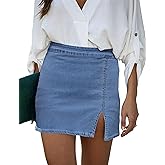 luvamia Jean Skirt for Women with Slit High Wasited Bodycon Stretch Pencil Mini Short Denim Skirts