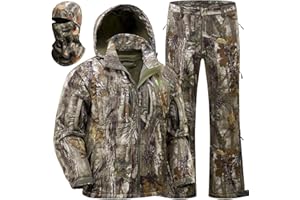 Wild Cedar Men's Cold Weather Camo Hunting Suit, Quiet Fleece-Lined Jacket & Pants Set with Face Mask, Suitable for Hunting