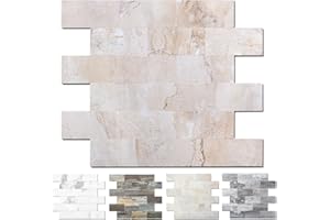 REOVATILE 10-Pack Peel and Stick Tile Backsplash for Kitchen 12"X12" Thicker Stone Panel Stick on Backsplash for Bathroom Tile, Stair Decals, Laundry Table, Bedroom in Beige