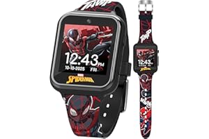 Accutime Kids Marvel Spider-Man Miles Morales Black Educational Touchscreen Smart Watch Toy for Boys, Girls, Toddlers - Selfie Cam, Learning Games, Alarm, Pedometer & More (Model: SPD4664AZ)
