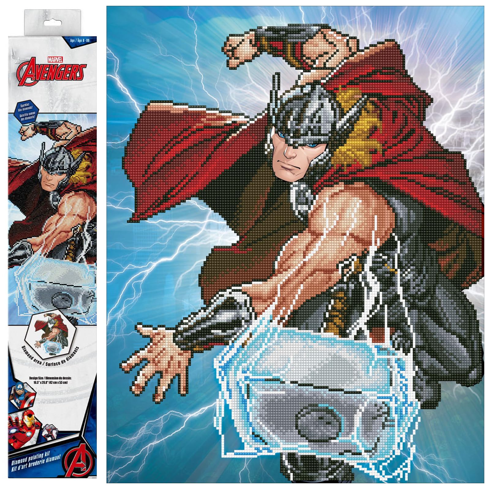 DIAMOND DOTZ Marvel Avengers Thor DIY Sparkling Picture, Approx. 42 x 53 cm Large Painting with Diamonds, Creative Craft Trend, Colourful