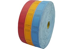 DNB SPORTS DNB 6000 Pcs Raffle Tickets - 3 Color Set of 2000 Pcs 2 x 1 Inch Single Roll Consecutively Numbered Blank Tickets - Red/Blue/Orange