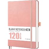 AHGXG Blank Journal Notebook, 160 Pages, A5 Medium Size (5.7'' x 8.3'') | 120 GSM Thick Paper, Leather Hardcover, for Sketching, Drawing, Painting (Pink)