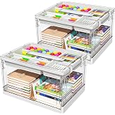 GeeBom 24QT 2Packs Clear Craft Organizers and Storage with Trays | Art Supply Organizer and Storage, Craft Storage Box with Lid for Beads, Markers, Coloring Books, Sewing, Playdoh and Tools