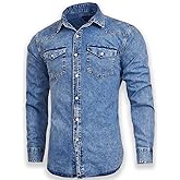 Men's Long Sleeve Double Pocket Snap Denim Shirt
