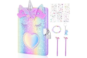 homicozy Unicorn Diary with Lock,Gift for 6 7 8 Year Old Girl,Glitter Seceret Journal for Kids with 160 Pages,Shiny Notebook for Writing and Drawing,Cute Stationery Back to School Gift