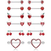 JOERICA 6 Pairs 14G Nipple Rings for Women 316L Stainless Steel Heart Butterfly Moon CZ Flower Barbell Nipple Rings Set Cute Nipplerings Piercing Jewelry
