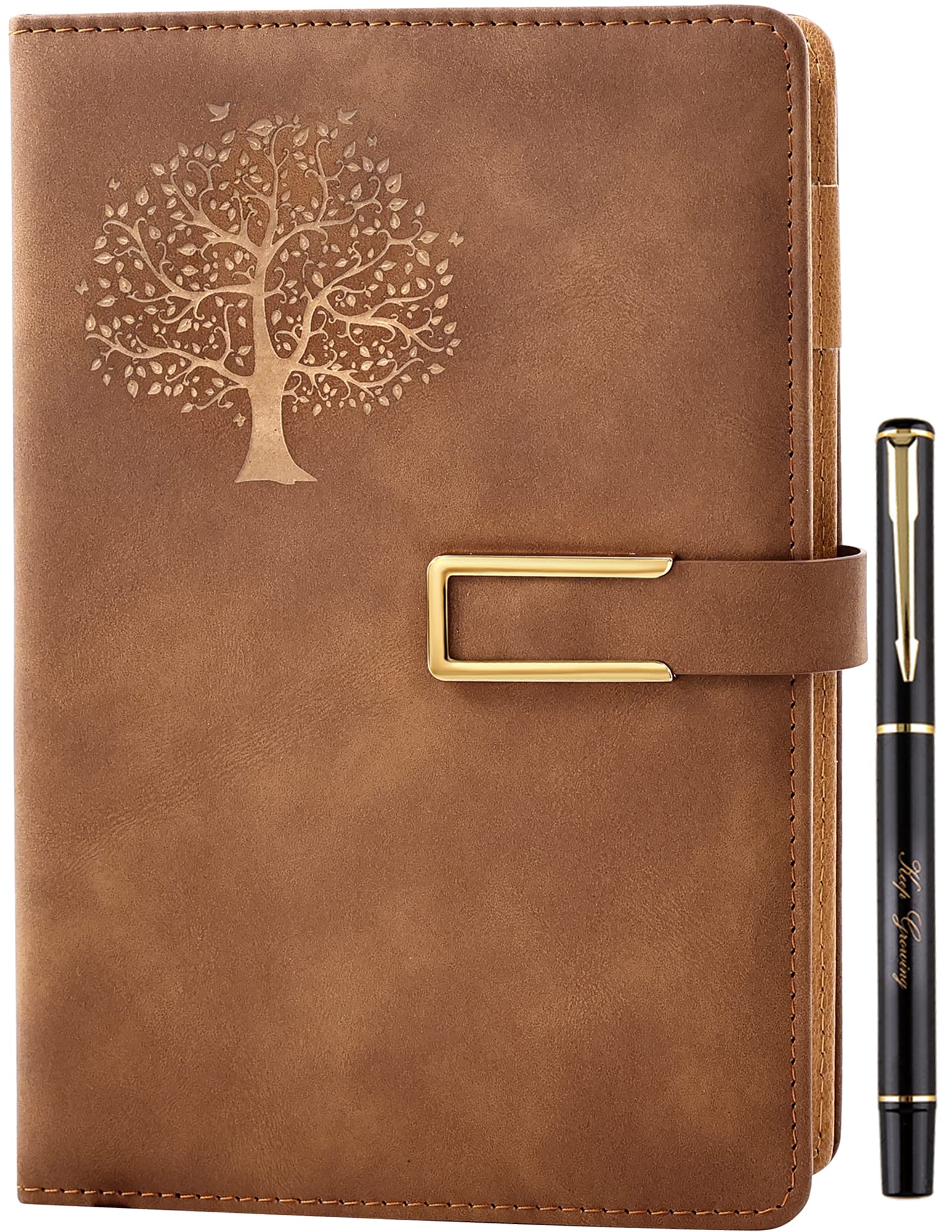 Farfume Ruled Refillable Notebook Premium Adventure A5 Journal, 21cm x 14.5cm Hardback Faux Leather Notebook, 100GSM Magnetic Buckle Journal (Tree of Life - Brown)