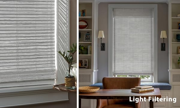 LAZBLINDS NO TOOLS NO DRILL CORDLESS BAMBOO ROMAN SHADES, LIGHT FILTERING WINDOW TREATMENT, ROLL UP BAMBOO BLINDS FOR WINDOWS 23” W X 64” H, WHITEWASH T