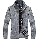 XinYangNi Men's Casual Full Zip Slim Thick Knitted Cardigan Sweaters with Pockets