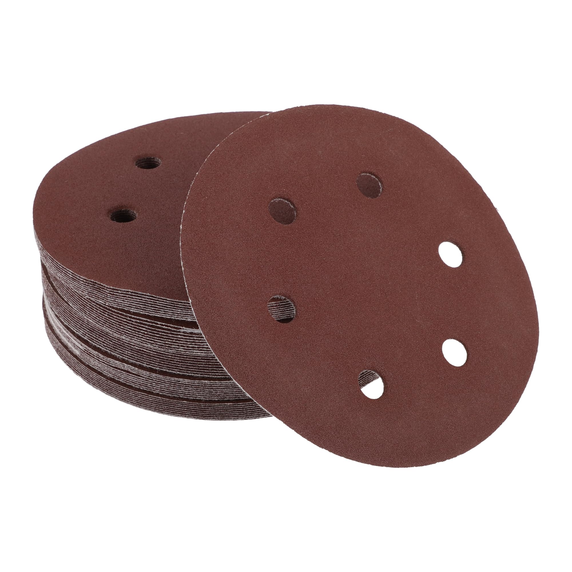 Partuto 50 Pcs 6inch 6 Hole 180 Grit Universal Sanding Discs - Round Hook and Loop Sandpaper - White Paper Red