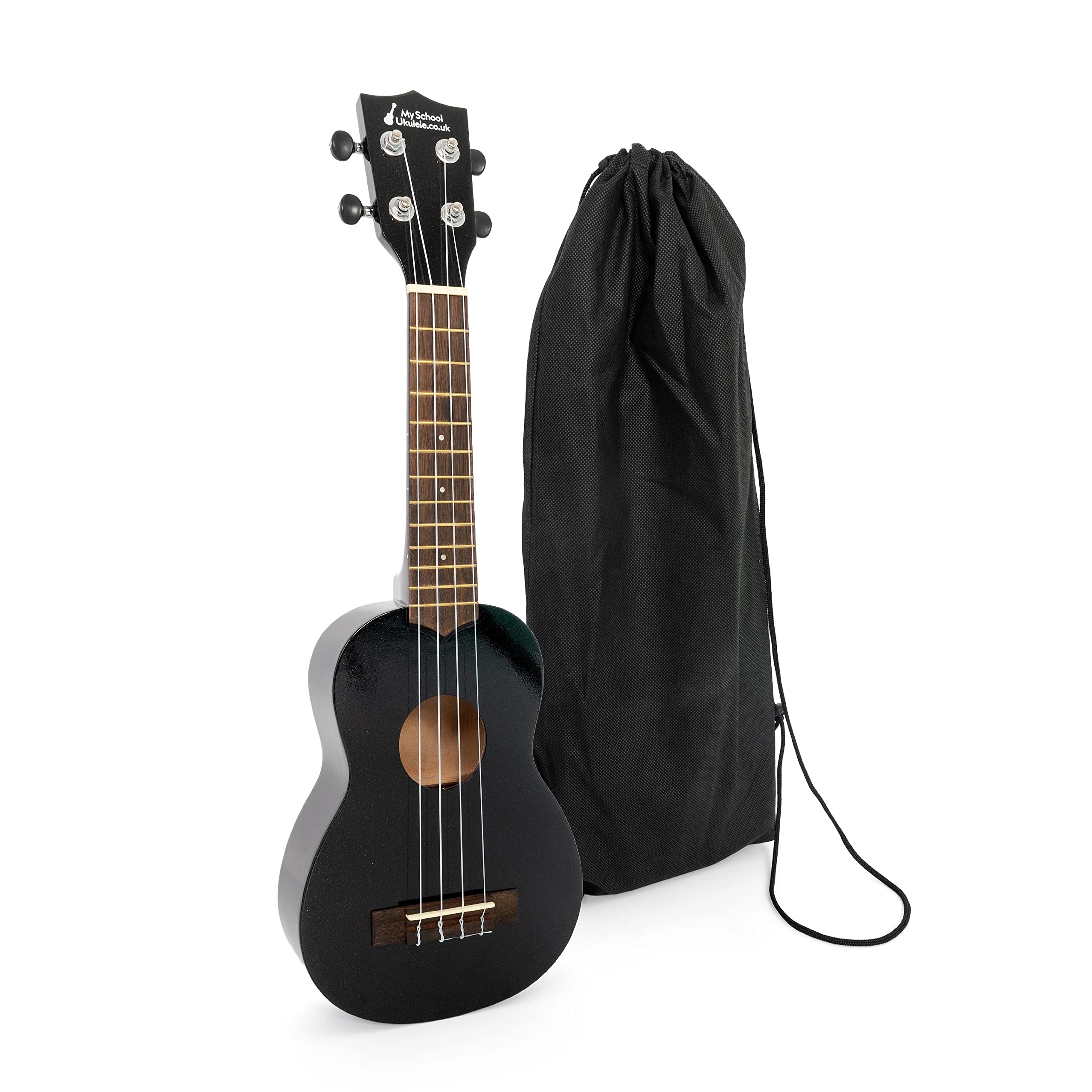 Soprano ukulele in black with black bag